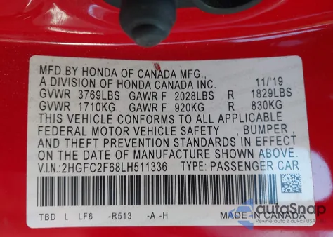 2020 Honda Civic Lx from USA, damaged, VIN 2HGFC2F68LH511336